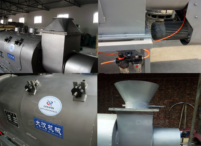 氣旋篩：電機，進料口，氣壓裝置等特寫圖片