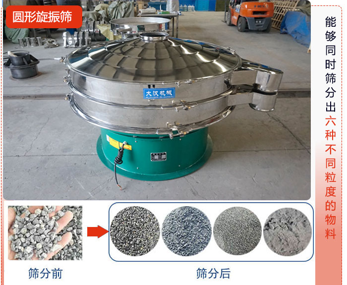 圓形旋振篩能夠同時(shí)篩出6種不同顆粒的物料。