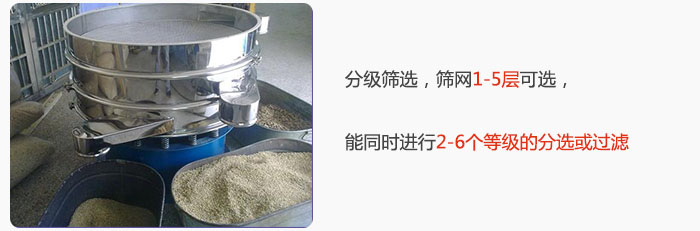 分級篩選，可篩1至5層篩網(wǎng)，能同時進(jìn)行2至6個等級的分選或過濾