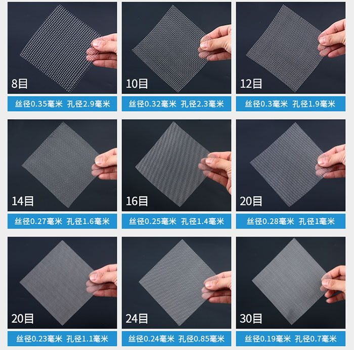 8目-30目金屬絲編織網(wǎng)對(duì)應(yīng)的絲徑，孔徑圖片展示