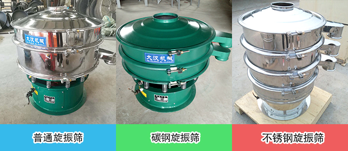 醫(yī)藥振動篩常見材質(zhì)展示：碳鋼＋不銹鋼，不銹鋼，碳鋼等材質(zhì)展示