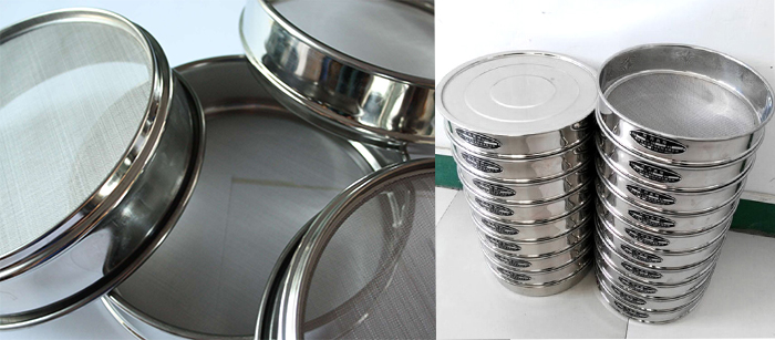 標準土壤篩，篩框與篩網(wǎng)展示圖。