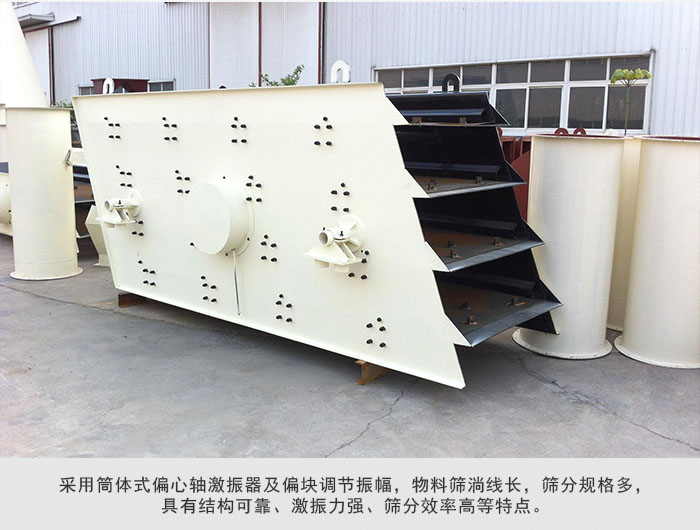 圓振動篩 采用筒體式偏心軸激振器及偏心塊調(diào)節(jié)振幅。